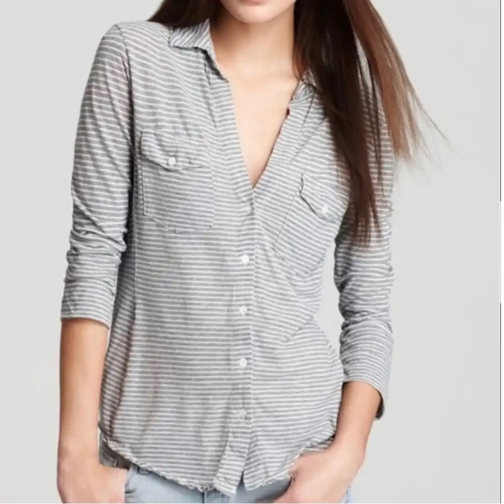 James Perse Gray and White striped Slub Cotton